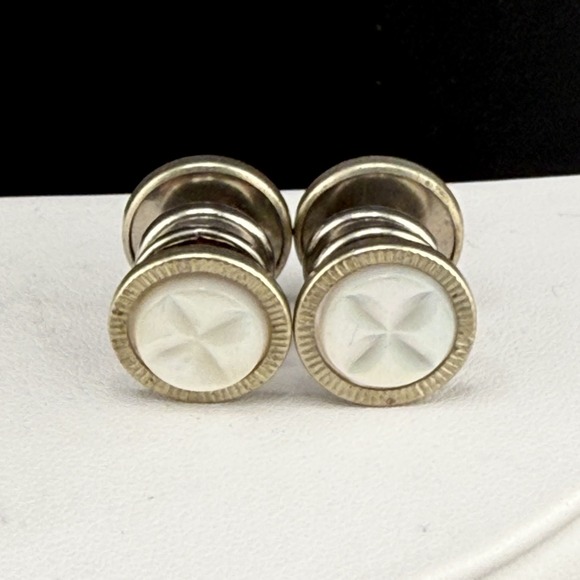 Estate Other - Vintage Cufflinks Silver Tone Snap Mother of Pearl